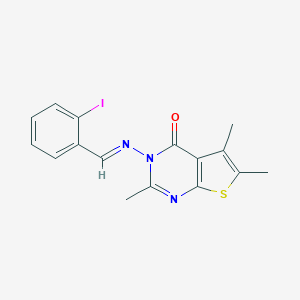 molecular formula C16H14IN3OS B404272 3-[(2-Iodo-benzylidene)-amino]-2,5,6-trimethyl-3H-thieno[2,3-d]pyrimidin-4-one CAS No. 331762-11-9