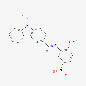 molecular formula C22H19N3O3 B404273 9-ethyl-3-[({5-nitro-2-methoxyphenyl}imino)methyl]-9H-carbazole 