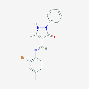 molecular formula C18H16BrN3O B404274 4-[(2-bromo-4-methylanilino)methylene]-5-methyl-2-phenyl-2,4-dihydro-3H-pyrazol-3-one 