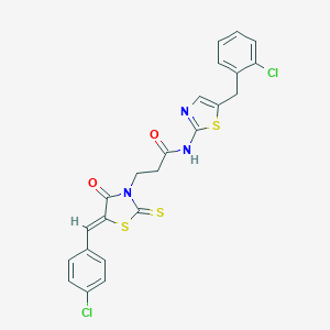 B404285 3-[(5Z)-5-[(4-chlorophenyl)methylidene]-4-oxo-2-sulfanylidene-1,3-thiazolidin-3-yl]-N-[5-[(2-chlorophenyl)methyl]-1,3-thiazol-2-yl]propanamide CAS No. 300830-37-9