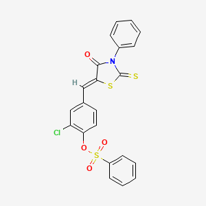 molecular formula C22H14ClNO4S3 B4042897 [2-chloro-4-[(Z)-(4-oxo-3-phenyl-2-sulfanylidene-1,3-thiazolidin-5-ylidene)methyl]phenyl] benzenesulfonate 