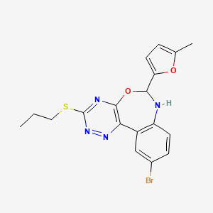 molecular formula C18H17BrN4O2S B4042929 10-溴-6-(5-甲基-2-呋喃基)-3-(丙硫基)-6,7-二氢[1,2,4]三嗪并[5,6-d][3,1]苯并恶唑嗪 