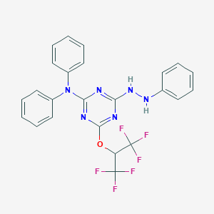 molecular formula C24H18F6N6O B404310 N,N-diphenyl-N-{4-(2-phenylhydrazino)-6-[2,2,2-trifluoro-1-(trifluoromethyl)ethoxy]-1,3,5-triazin-2-yl}amine 