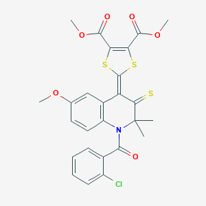 molecular formula C26H22ClNO6S3 B404311 dimethyl 2-{1-[(2-chlorophenyl)carbonyl]-6-methoxy-2,2-dimethyl-3-thioxo-2,3-dihydroquinolin-4(1H)-ylidene}-1,3-dithiole-4,5-dicarboxylate 
