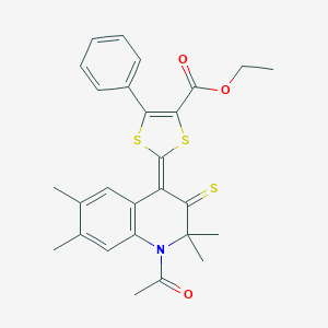 molecular formula C27H27NO3S3 B404320 ethyl (2Z)-2-(1-acetyl-2,2,6,7-tetramethyl-3-sulfanylidenequinolin-4-ylidene)-5-phenyl-1,3-dithiole-4-carboxylate CAS No. 331761-23-0