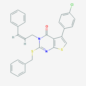 molecular formula C28H21ClN2OS2 B404323 2-benzylsulfanyl-5-(4-chlorophenyl)-3-[(Z)-3-phenylprop-2-enyl]thieno[2,3-d]pyrimidin-4-one 