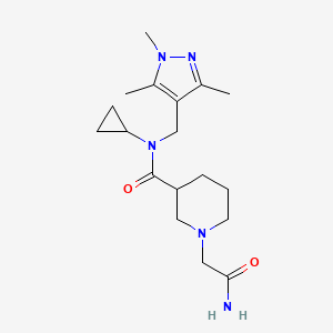 molecular formula C18H29N5O2 B4043355 1-(2-氨基-2-氧代乙基)-N-环丙基-N-[(1,3,5-三甲基-1H-吡唑-4-基)甲基]哌啶-3-甲酰胺 