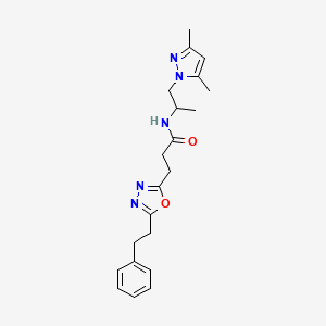 molecular formula C21H27N5O2 B4043529 N-[2-(3,5-二甲基-1H-吡唑-1-基)-1-甲基乙基]-3-[5-(2-苯乙基)-1,3,4-恶二唑-2-基]丙酰胺 