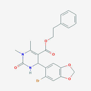 molecular formula C22H21BrN2O5 B404359 2-Phenylethyl 4-(6-bromo-1,3-benzodioxol-5-yl)-1,6-dimethyl-2-oxo-1,2,3,4-tetrahydropyrimidine-5-carboxylate 