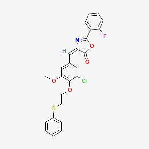 (4E)-4-[[3-chloro-5-methoxy-4-(2-phenylsulfanylethoxy)phenyl]methylidene]-2-(2-fluorophenyl)-1,3-oxazol-5-one