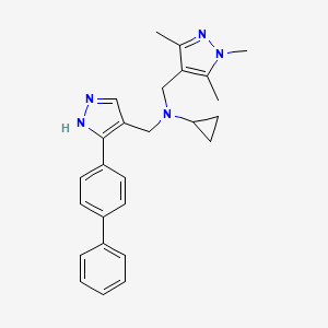 molecular formula C26H29N5 B4043686 N-[{[3-(4-联苯基)-1H-吡唑-4-基]甲基}-N-[(1,3,5-三甲基-1H-吡唑-4-基)甲基]环丙胺 