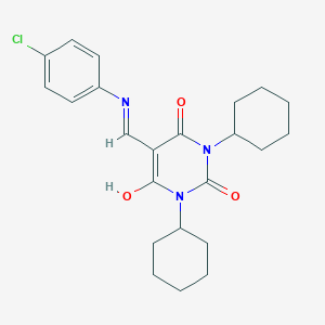 molecular formula C23H28ClN3O3 B404400 5-[(4-chloroanilino)methylene]-1,3-dicyclohexyl-2,4,6(1H,3H,5H)-pyrimidinetrione CAS No. 371200-49-6