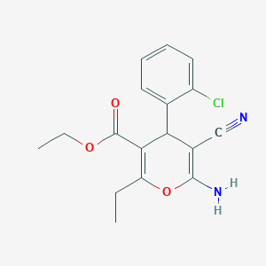 molecular formula C17H17ClN2O3 B404420 ethyl 6-amino-4-(2-chlorophenyl)-5-cyano-2-ethyl-4H-pyran-3-carboxylate 