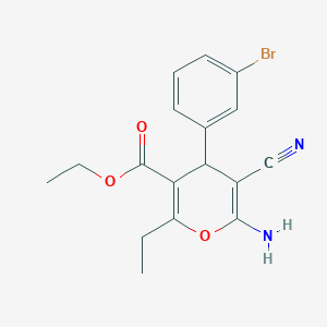 molecular formula C17H17BrN2O3 B404422 ethyl 6-amino-4-(3-bromophenyl)-5-cyano-2-ethyl-4H-pyran-3-carboxylate CAS No. 5272-94-6
