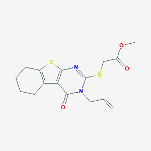 molecular formula C16H18N2O3S2 B404443 Methyl [(3-allyl-4-oxo-3,4,5,6,7,8-hexahydro[1]benzothieno[2,3-d]pyrimidin-2-yl)sulfanyl]acetate CAS No. 42062-95-3