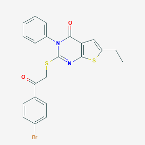 molecular formula C22H17BrN2O2S2 B404450 2-{[2-(4-bromophenyl)-2-oxoethyl]sulfanyl}-6-ethyl-3-phenylthieno[2,3-d]pyrimidin-4(3H)-one 