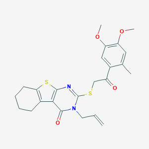 molecular formula C24H26N2O4S2 B404452 3-allyl-2-{[2-(4,5-dimethoxy-2-methylphenyl)-2-oxoethyl]sulfanyl}-5,6,7,8-tetrahydro[1]benzothieno[2,3-d]pyrimidin-4(3H)-one 