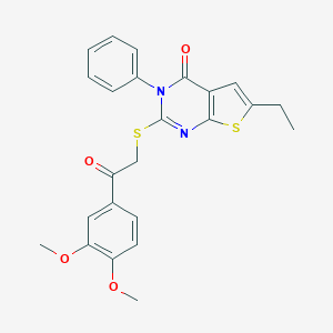 molecular formula C24H22N2O4S2 B404453 2-{[2-(3,4-dimethoxyphenyl)-2-oxoethyl]sulfanyl}-6-ethyl-3-phenylthieno[2,3-d]pyrimidin-4(3H)-one 