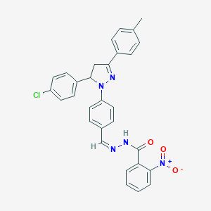 molecular formula C30H24ClN5O3 B404463 N'-{4-[5-(4-chlorophenyl)-3-(4-methylphenyl)-4,5-dihydro-1H-pyrazol-1-yl]benzylidene}-2-nitrobenzohydrazide 