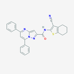 molecular formula C28H21N5OS B404477 N-(3-cyano-4,5,6,7-tetrahydro-1-benzothiophen-2-yl)-5,7-diphenylpyrazolo[1,5-a]pyrimidine-2-carboxamide 