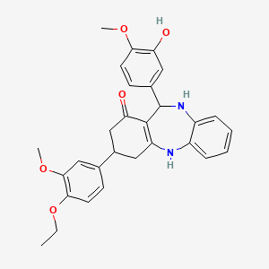 molecular formula C29H30N2O5 B4044946 3-(4-ethoxy-3-methoxyphenyl)-11-(3-hydroxy-4-methoxyphenyl)-2,3,4,5,10,11-hexahydro-1H-dibenzo[b,e][1,4]diazepin-1-one 