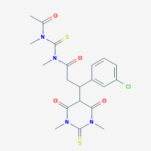 molecular formula C20H23ClN4O4S2 B4044958 N-{[乙酰(甲基)氨基]碳硫代}-3-(3-氯苯基)-3-(1,3-二甲基-4,6-二氧代-2-硫代六氢-5-嘧啶基)-N-甲基丙酰胺 