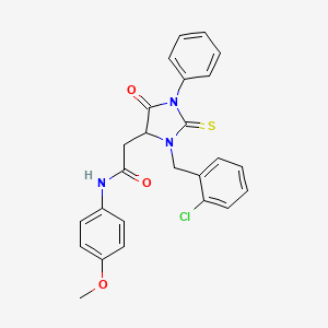 molecular formula C25H22ClN3O3S B4044965 2-[3-(2-氯苄基)-5-氧代-1-苯基-2-硫代-4-咪唑烷基]-N-(4-甲氧基苯基)乙酰胺 