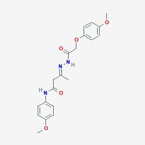 molecular formula C20H23N3O5 B404499 3-{[2-(4-Methoxy-phenoxy)-acetyl]-hydrazono}-N-(4-methoxy-phenyl)-butyramide 