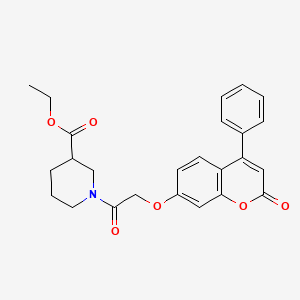 molecular formula C25H25NO6 B4045008 1-{[(2-氧代-4-苯基-2H-色满-7-基)氧基]乙酰}-3-哌啶甲酸乙酯 