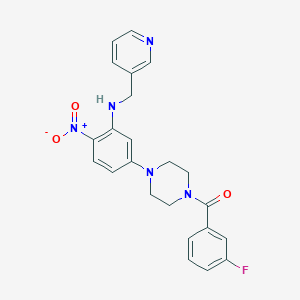 molecular formula C23H22FN5O3 B4045057 5-[4-(3-fluorobenzoyl)-1-piperazinyl]-2-nitro-N-(3-pyridinylmethyl)aniline 