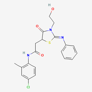 molecular formula C20H20ClN3O3S B4045095 N-(4-chloro-2-methylphenyl)-2-[3-(2-hydroxyethyl)-4-oxo-2-phenylimino-1,3-thiazolidin-5-yl]acetamide 