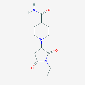 molecular formula C12H19N3O3 B4045135 1-(1-乙基-2,5-二氧代-3-吡咯烷基)-4-哌啶甲酰胺 