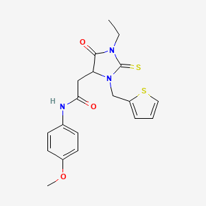 molecular formula C19H21N3O3S2 B4045178 2-[1-乙基-5-氧代-3-(2-噻吩基甲基)-2-硫代-4-咪唑烷基]-N-(4-甲氧苯基)乙酰胺 