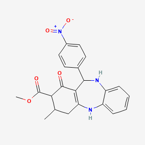 molecular formula C22H21N3O5 B4045205 methyl 3-methyl-11-(4-nitrophenyl)-1-oxo-2,3,4,5,10,11-hexahydro-1H-dibenzo[b,e][1,4]diazepine-2-carboxylate 