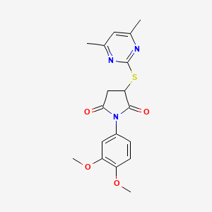 molecular formula C18H19N3O4S B4045249 1-(3,4-Dimethoxyphenyl)-3-[(4,6-dimethylpyrimidin-2-yl)sulfanyl]pyrrolidine-2,5-dione 