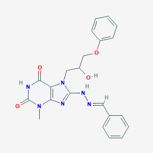 molecular formula C22H22N6O4 B404528 (E)-8-(2-ベンジリデンヒドラジニル)-7-(2-ヒドロキシ-3-フェノキシプロピル)-3-メチル-1H-プリン-2,6(3H,7H)-ジオン CAS No. 331839-88-4