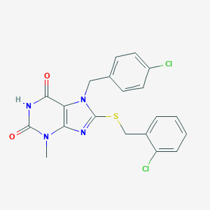 molecular formula C20H16Cl2N4O2S B404529 7-(4-chlorobenzyl)-8-[(2-chlorobenzyl)sulfanyl]-3-methyl-3,7-dihydro-1H-purine-2,6-dione CAS No. 331839-76-0