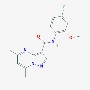 molecular formula C16H15ClN4O2 B404530 N-(4-chloro-2-methoxyphenyl)-5,7-dimethylpyrazolo[1,5-a]pyrimidine-3-carboxamide 