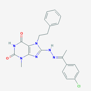 8-{(2E)-2-[1-(4-chlorophenyl)ethylidene]hydrazinyl}-3-methyl-7-(2-phenylethyl)-3,7-dihydro-1H-purine-2,6-dione