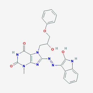molecular formula C23H21N7O5 B404534 8-[(2-Hydroxy-1H-indol-3-yl)diazenyl]-7-(2-hydroxy-3-phenoxypropyl)-3-methylpurine-2,6-dione CAS No. 304869-83-8