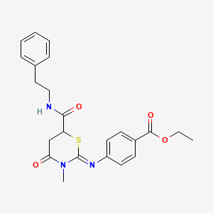 ethyl 4-[(3-methyl-4-oxo-6-{[(2-phenylethyl)amino]carbonyl}-1,3-thiazinan-2-ylidene)amino]benzoate