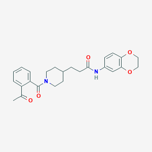 molecular formula C25H28N2O5 B4045387 3-[1-(2-乙酰苯甲酰)-4-哌啶基]-N-(2,3-二氢-1,4-苯并二氧杂环-6-基)丙酰胺 