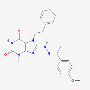 8-{(2E)-2-[1-(4-methoxyphenyl)ethylidene]hydrazinyl}-3-methyl-7-(2-phenylethyl)-3,7-dihydro-1H-purine-2,6-dione