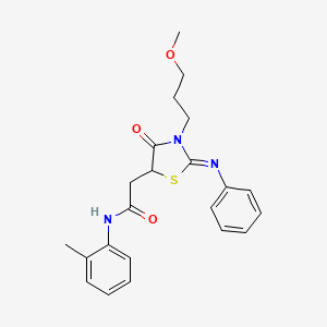 molecular formula C22H25N3O3S B4045394 2-[3-(3-methoxypropyl)-4-oxo-2-phenylimino-1,3-thiazolidin-5-yl]-N-(2-methylphenyl)acetamide 