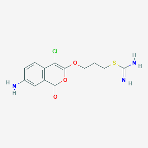 molecular formula C13H14ClN3O3S B040454 7-Amino-4-chloro-3-(3-isothiureidopropoxy)isocoumarin CAS No. 113251-07-3
