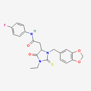 molecular formula C21H20FN3O4S B4045470 2-[3-(1,3-苯并二氧杂环-5-基甲基)-1-乙基-5-氧代-2-硫代-4-咪唑烷基]-N-(4-氟苯基)乙酰胺 