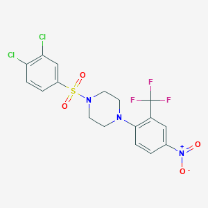 molecular formula C17H14Cl2F3N3O4S B4045581 1-[(3,4-dichlorophenyl)sulfonyl]-4-[4-nitro-2-(trifluoromethyl)phenyl]piperazine 