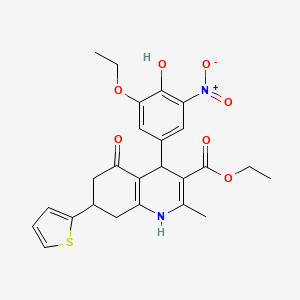 Ethyl 4-(3-ethoxy-4-hydroxy-5-nitrophenyl)-2-methyl-5-oxo-7-(thiophen-2-yl)-1,4,5,6,7,8-hexahydroquinoline-3-carboxylate