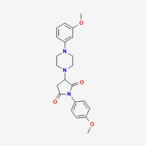 molecular formula C22H25N3O4 B4045734 1-(4-甲氧基苯基)-3-[4-(3-甲氧基苯基)-1-哌嗪基]-2,5-吡咯烷二酮 