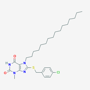 molecular formula C29H43ClN4O2S B404575 8-[(4-chlorobenzyl)sulfanyl]-7-hexadecyl-3-methyl-3,7-dihydro-1H-purine-2,6-dione CAS No. 327168-37-6